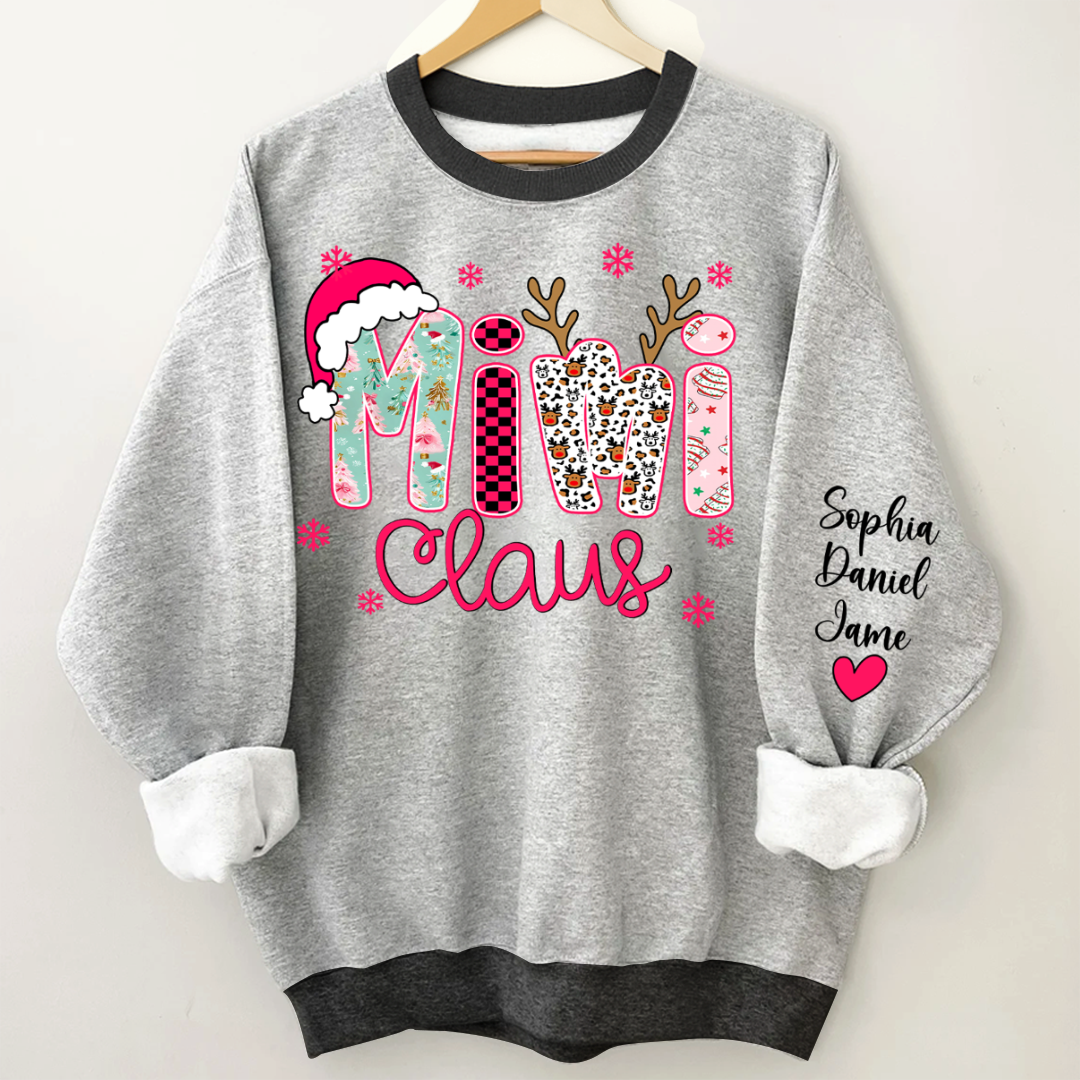Mimi Claus Personalized Mimi Nana Grandma and Grandkids Christmas Gift Shirt