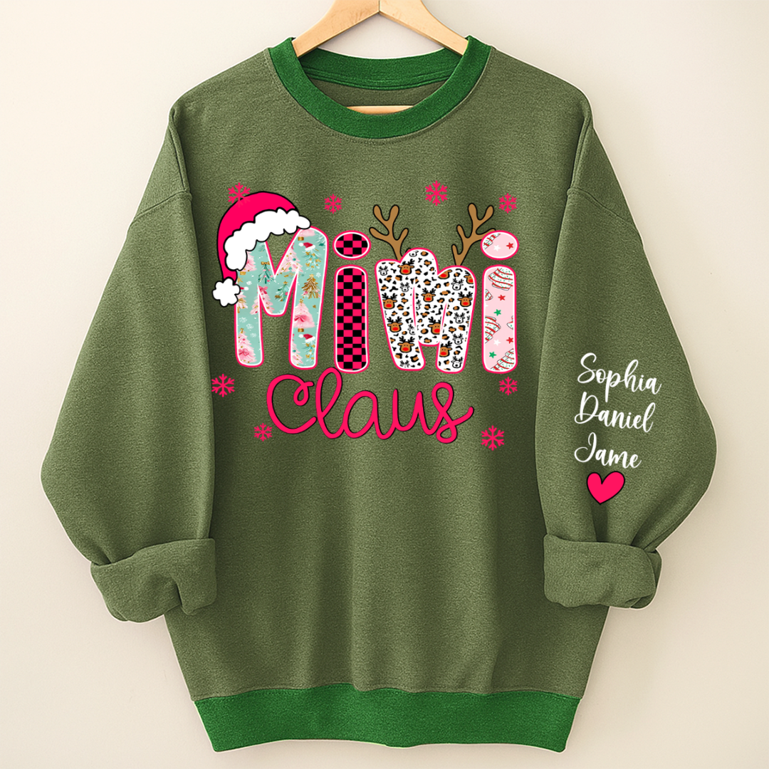 Mimi Claus Personalized Mimi Nana Grandma and Grandkids Christmas Gift Shirt