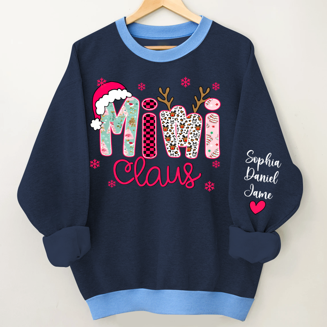 Mimi Claus Personalized Mimi Nana Grandma and Grandkids Christmas Gift Shirt