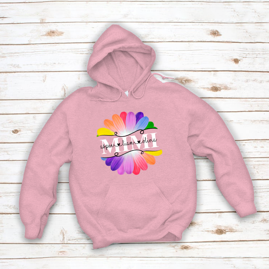 Mimi And Grandkids Flower Rainbow Hoodie