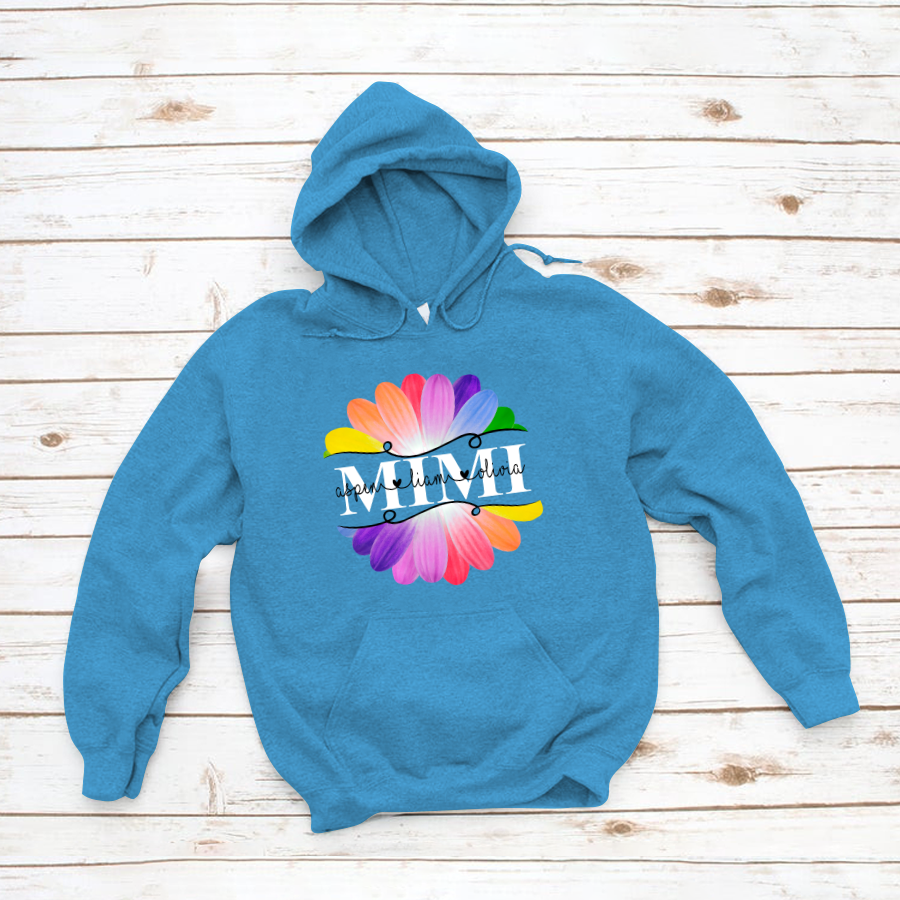 Mimi And Grandkids Flower Rainbow Hoodie