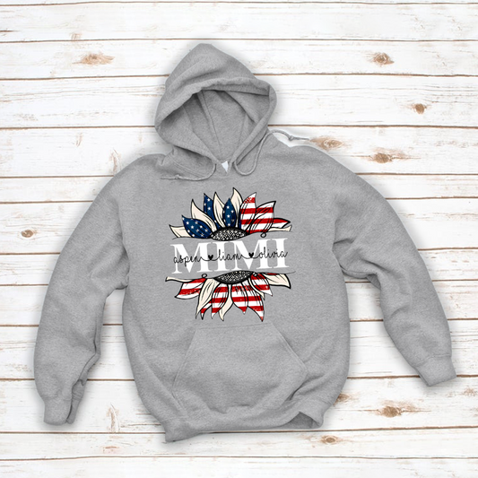 Mimi And Grandkids Sunflower Independence Hoodie