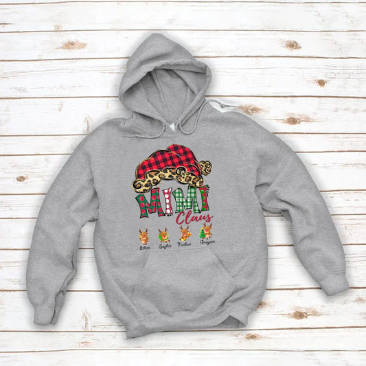 Mimi Claus With Grandkids Names Christmas Reindeer Hoodie