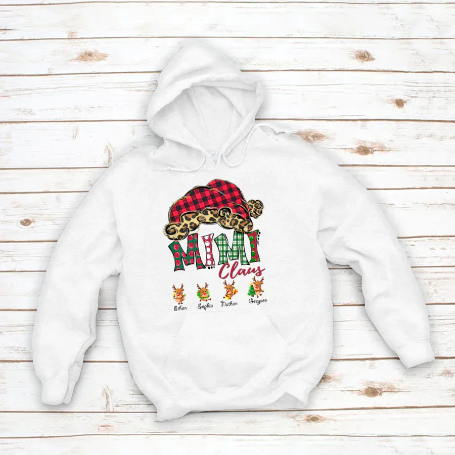 Mimi Claus With Grandkids Names Christmas Reindeer Hoodie