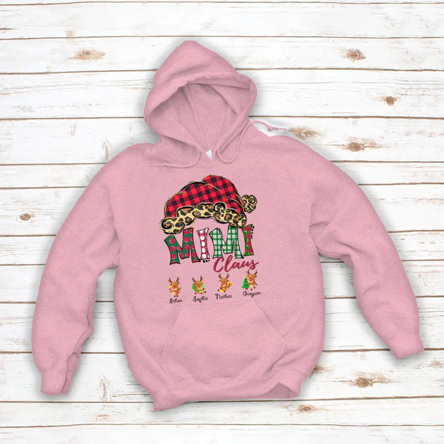 Mimi Claus With Grandkids Names Christmas Reindeer Hoodie