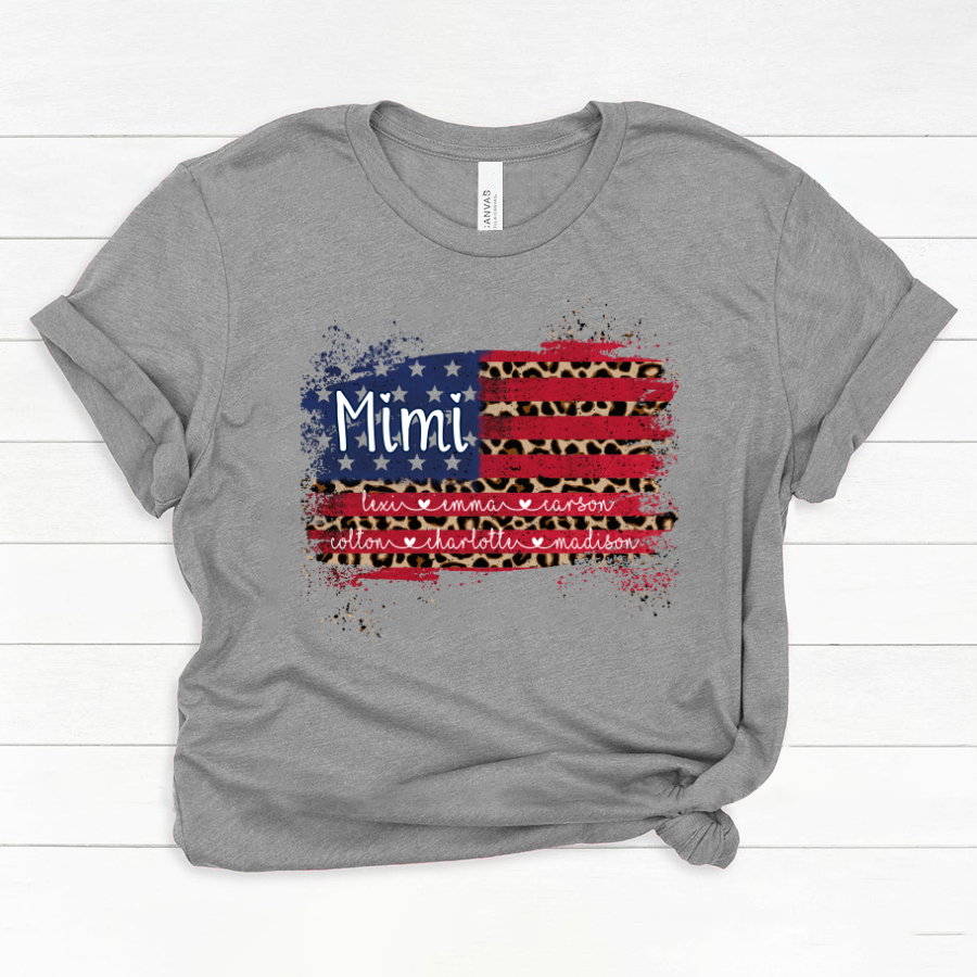 Mimi Grandma Flag Leopard American Kid Names Custom Classic Canvas