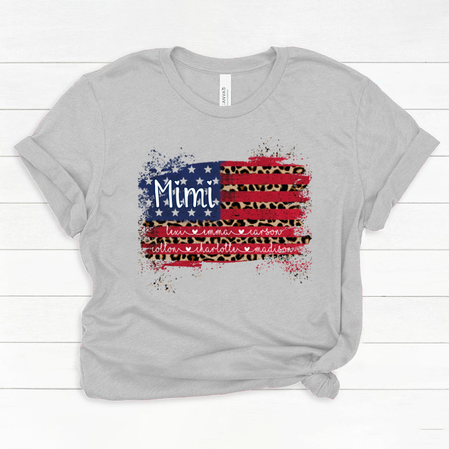 Mimi Grandma Flag Leopard American Kid Names Custom Classic Canvas