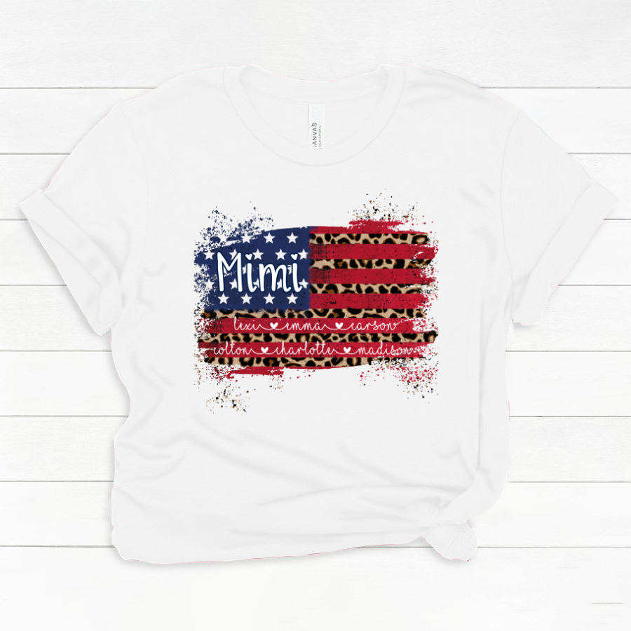 Mimi Grandma Flag Leopard American Kid Names Custom Classic Canvas
