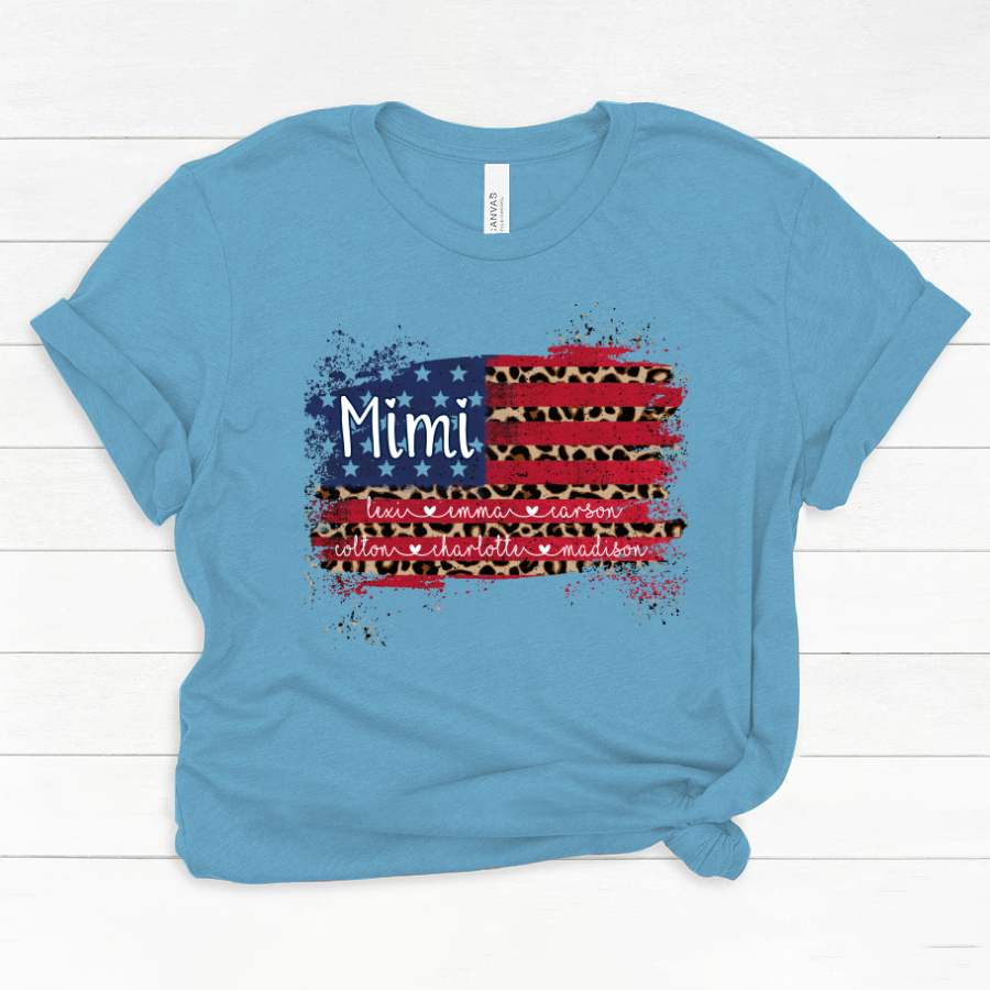 Mimi Grandma Flag Leopard American Kid Names Custom Classic Canvas