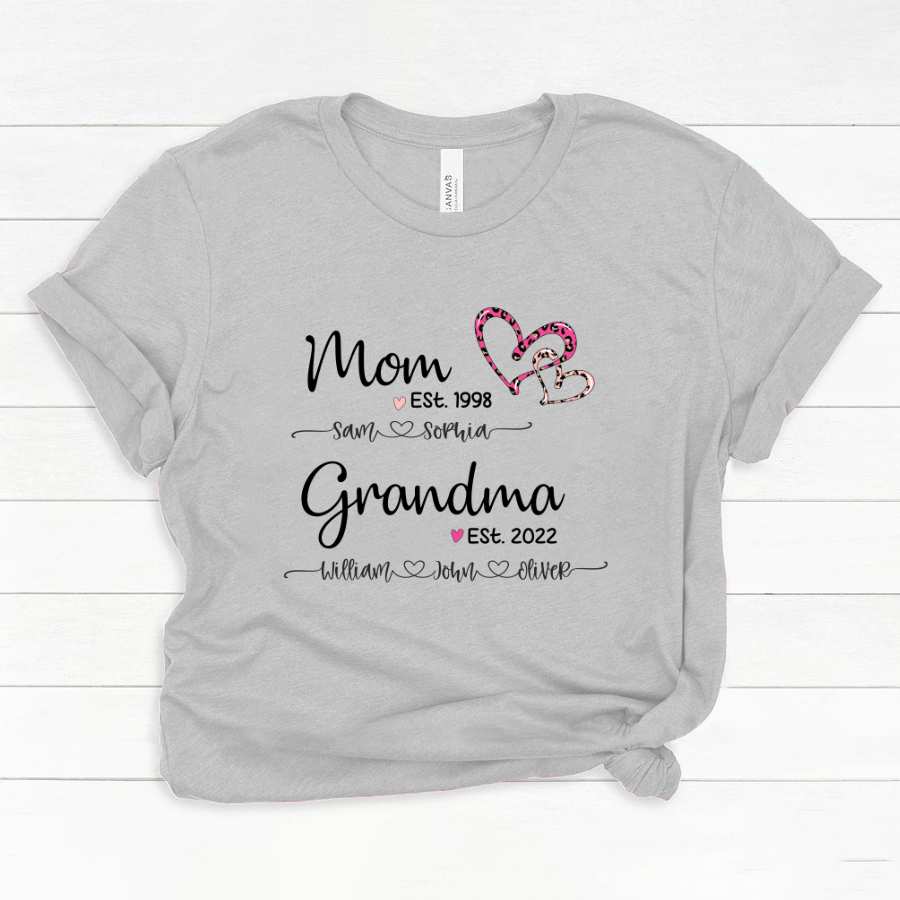 Mom Est Grandma Est And Kids Name Heart Pink Leopard Classic Canvas