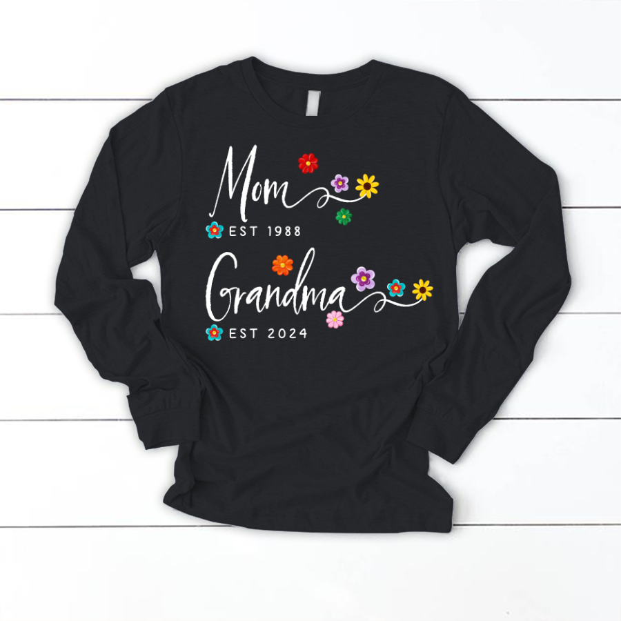 Mom Est Grandma Est Colorful Chrysanthemums Mother's Day Longsleeve