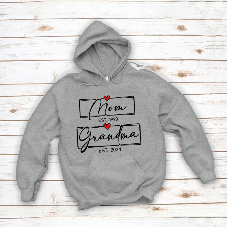 Mom Est Grandma Est Custom Heart Grandma Shirt, Mom Grandma  Hoodie
