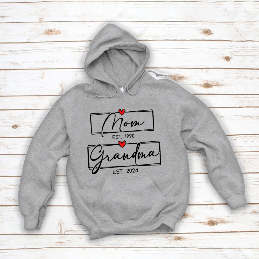 Mom Est Grandma Est Custom Heart Grandma Shirt, Mom Grandma  Hoodie