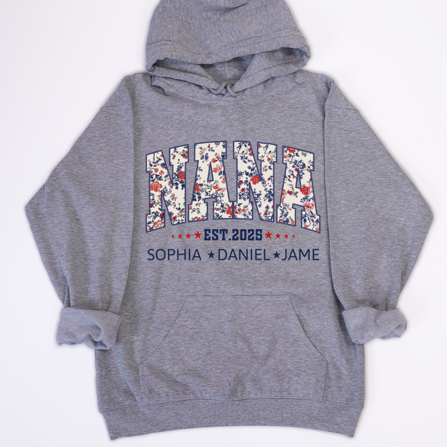 Nana America Floral Est Year Custom Nana And Grandkids