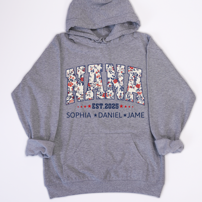 Nana America Floral Est Year Custom Nana And Grandkids