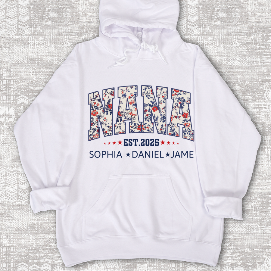 Nana America Floral Est Year Custom Nana And Grandkids