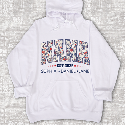 Nana America Floral Est Year Custom Nana And Grandkids