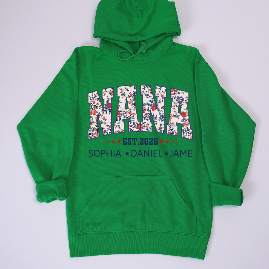 Nana America Floral Est Year Custom Nana And Grandkids