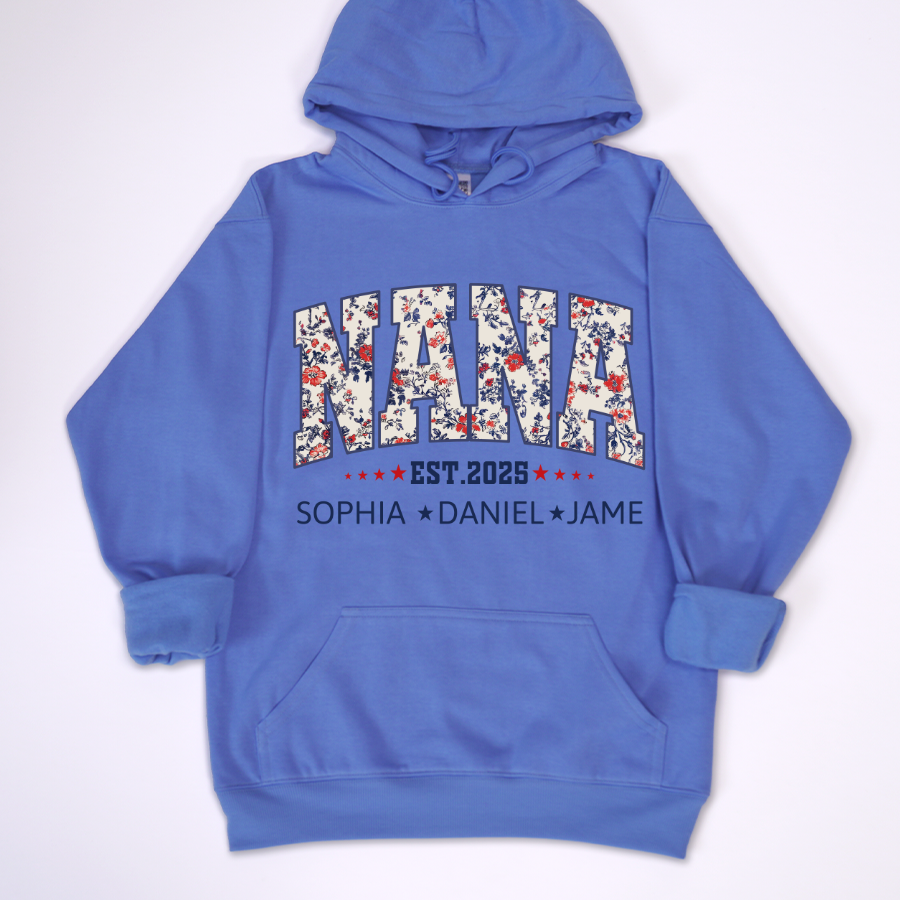 Nana America Floral Est Year Custom Nana And Grandkids