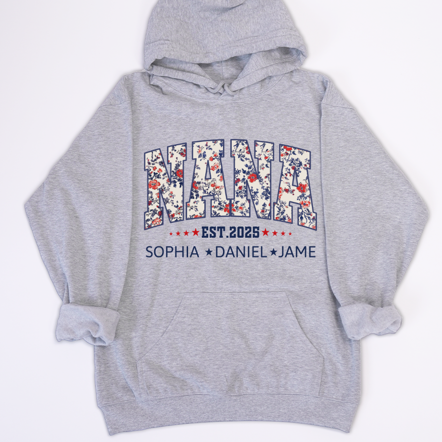 Nana America Floral Est Year Custom Nana And Grandkids