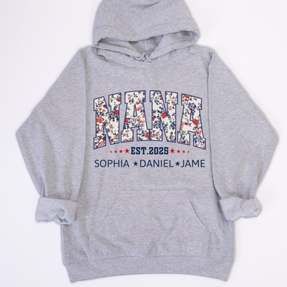 Nana America Floral Est Year Custom Nana And Grandkids