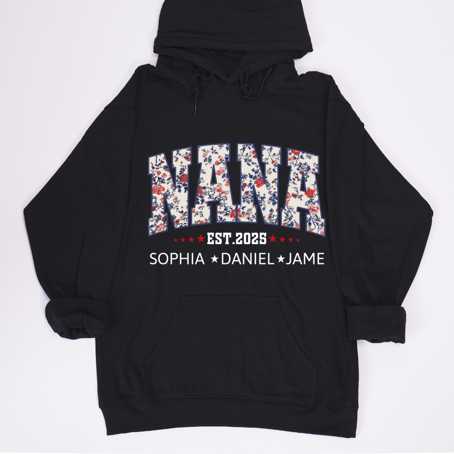 Nana America Floral Est Year Custom Nana And Grandkids