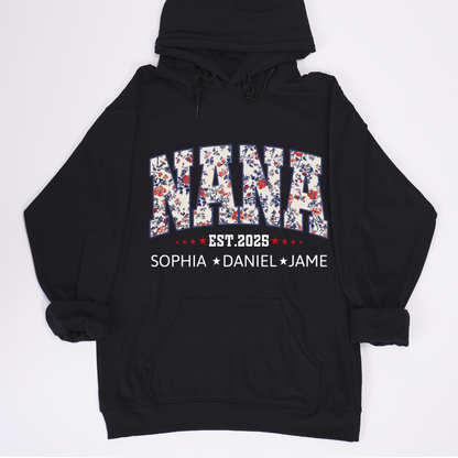 Nana America Floral Est Year Custom Nana And Grandkids