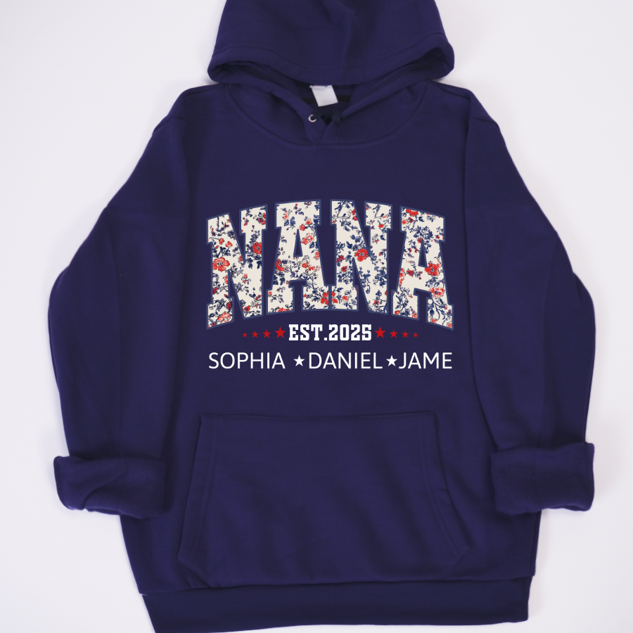 Nana America Floral Est Year Custom Nana And Grandkids