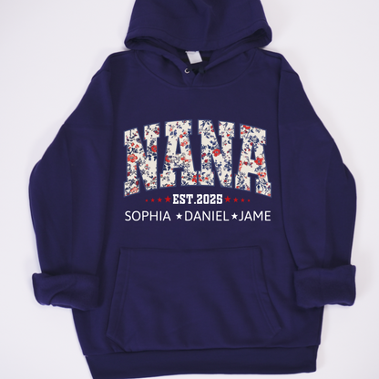 Nana America Floral Est Year Custom Nana And Grandkids
