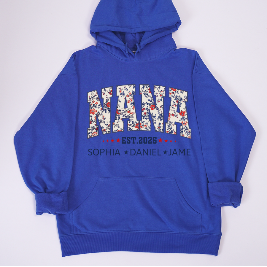 Nana America Floral Est Year Custom Nana And Grandkids