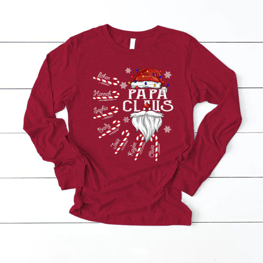 Papa Claus Candy Cane Christmas Personalized Shirt For Papa Longsleeve