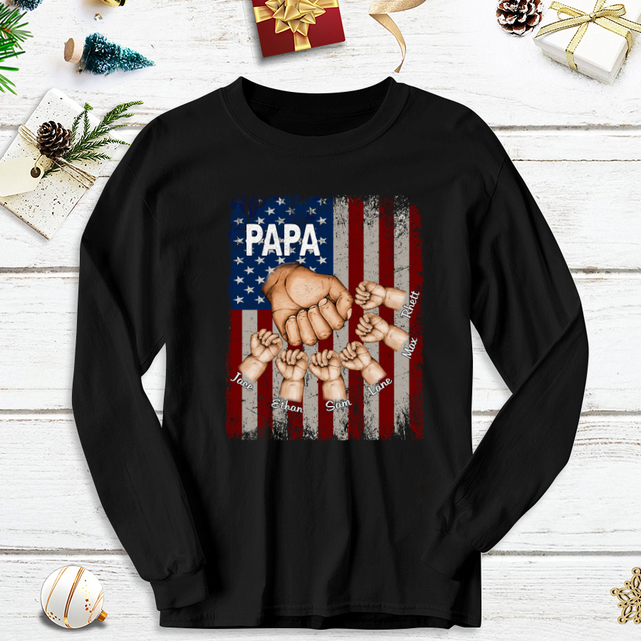Papa Grandkids Hands Flag Longsleeve