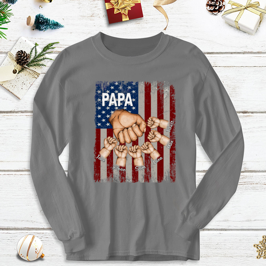 Papa Grandkids Hands Flag Longsleeve
