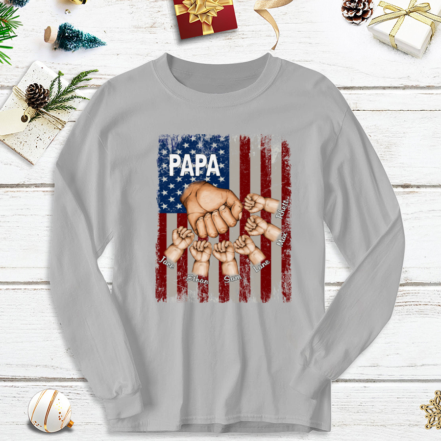 Papa Grandkids Hands Flag Longsleeve