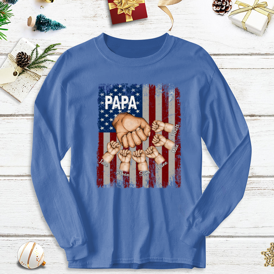Papa Grandkids Hands Flag Longsleeve