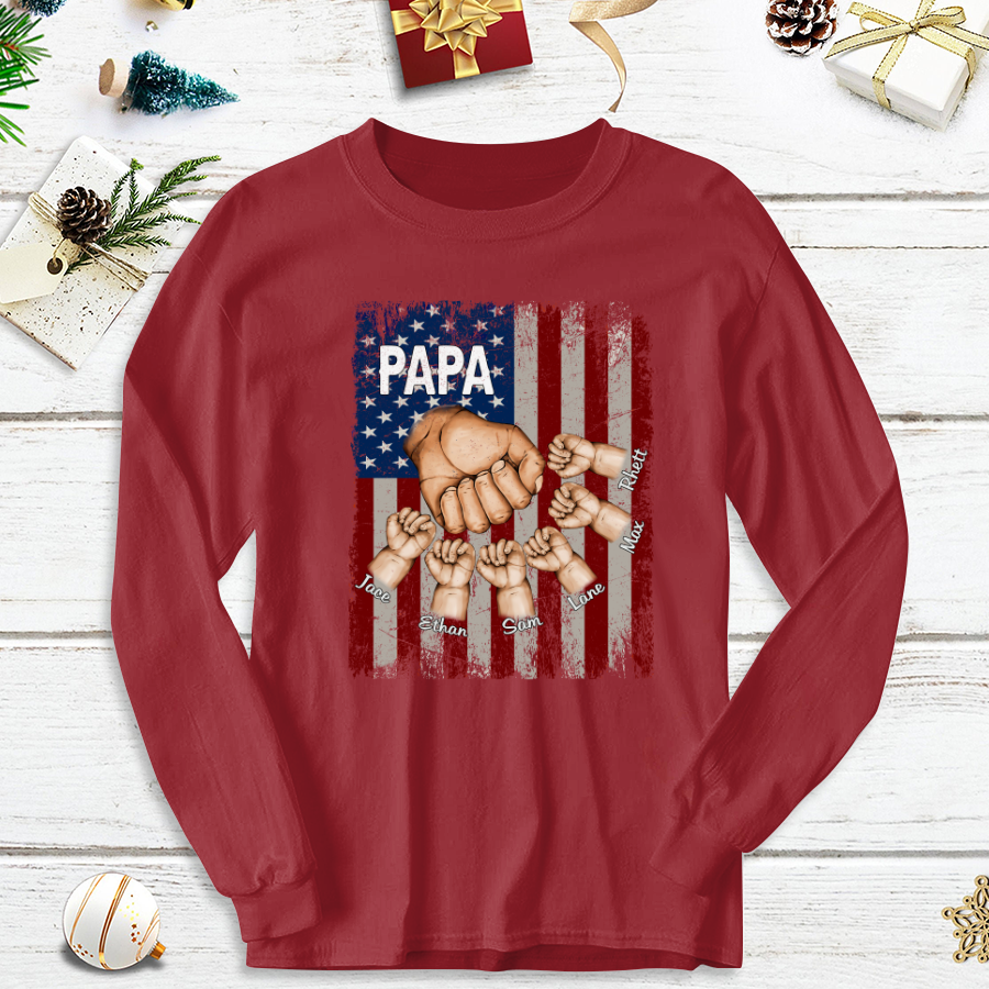 Papa Grandkids Hands Flag Longsleeve