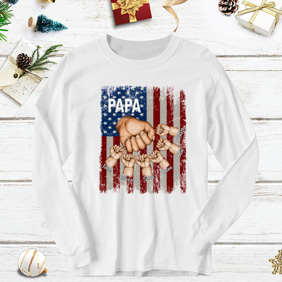 Papa Grandkids Hands Flag Longsleeve