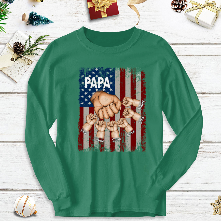 Papa Grandkids Hands Flag Longsleeve