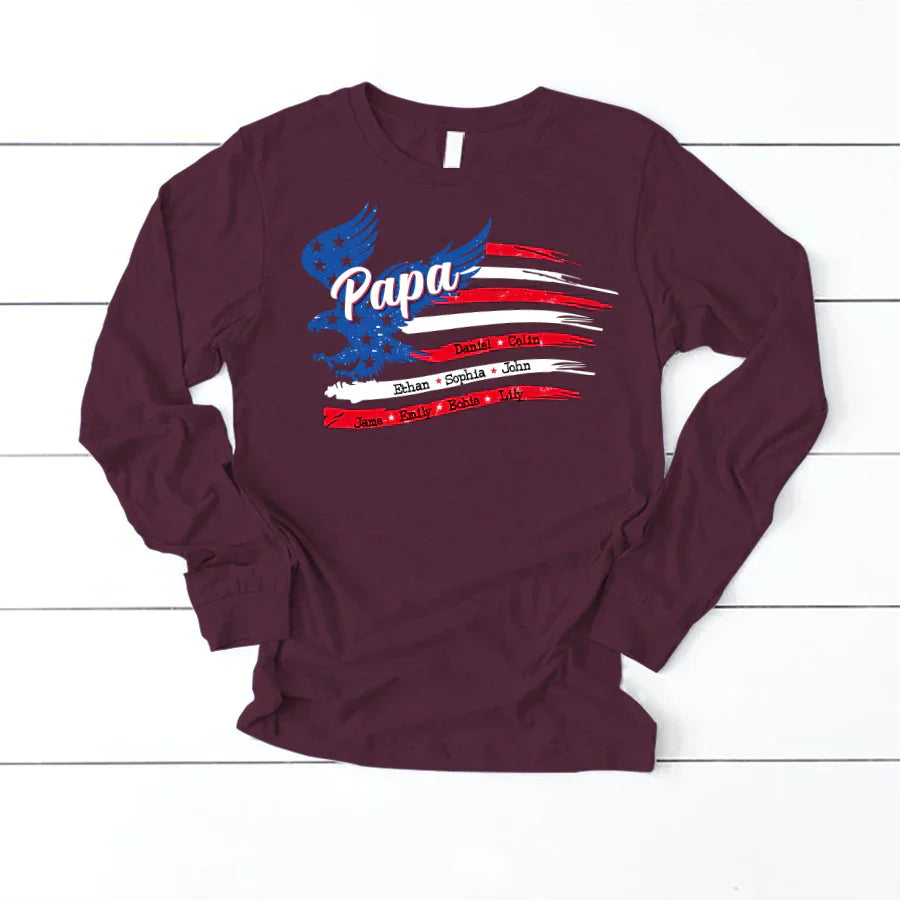 Papa with Grandkids Names 4th Of July CTL94 Longsleeve