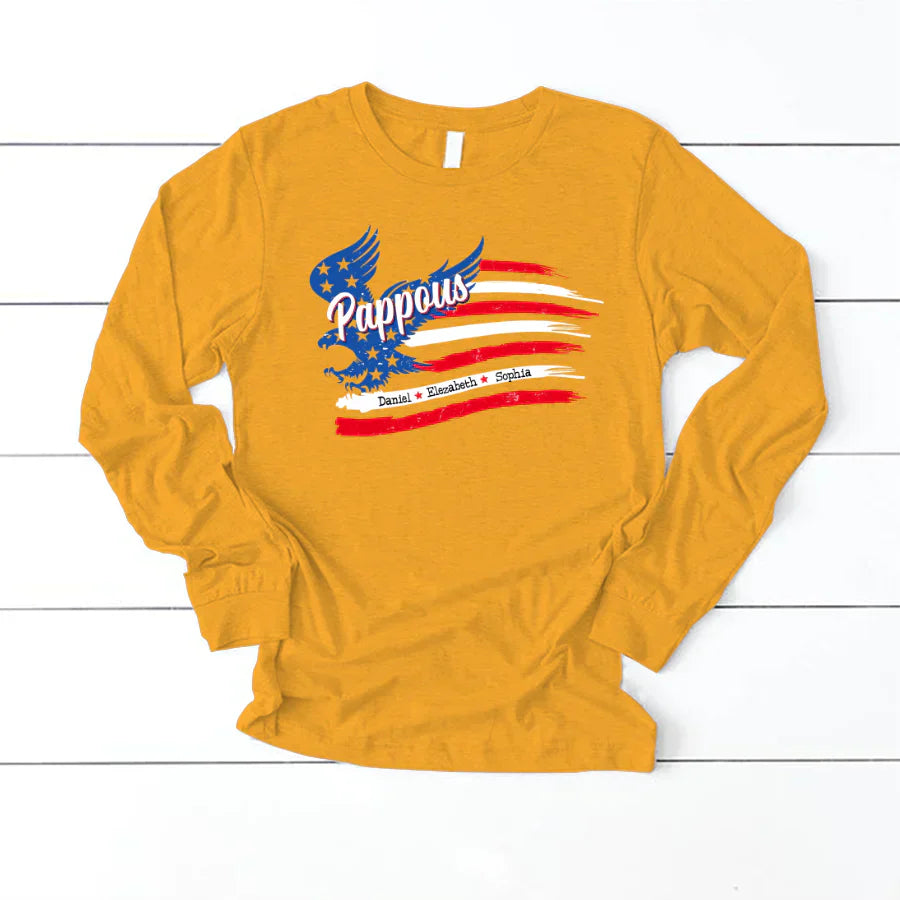 Pappous With Grandkids Names 4th Of July CTL94 Longsleeve
