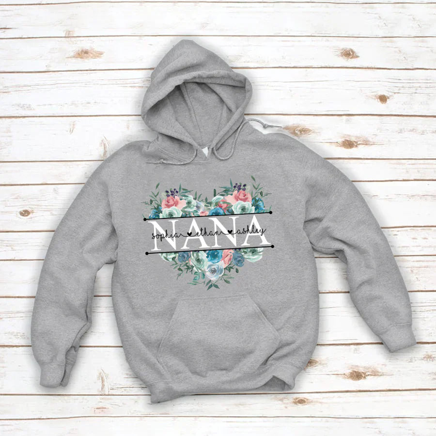 Pastel Peony Rose Nana And Grandkids CTH01 Hoodie