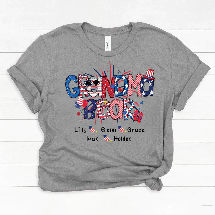 Patriotic Doodle 4th Of July Grandma Bear And Grandkid CTH01 Classic Canvas