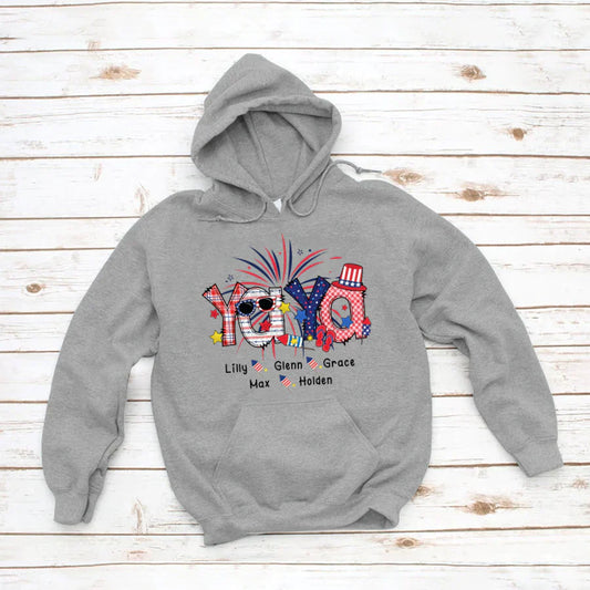 Patriotic Doodle 4th Of July Yaya And Grandkid CTH01 Hoodie