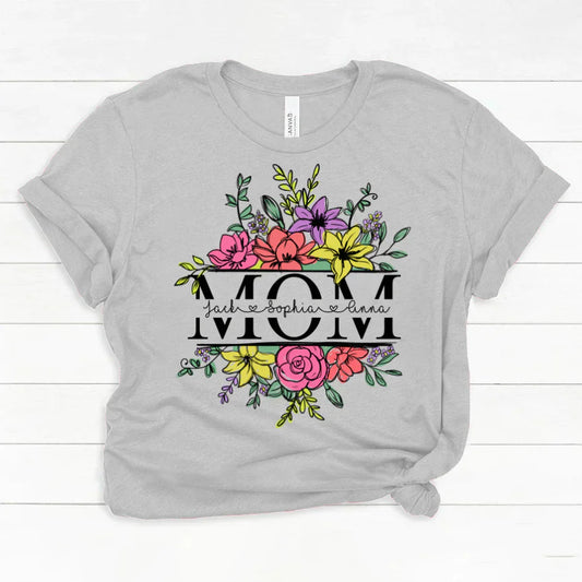 Personalize Mom And Kids Flowers Watercolor Classic Canvas