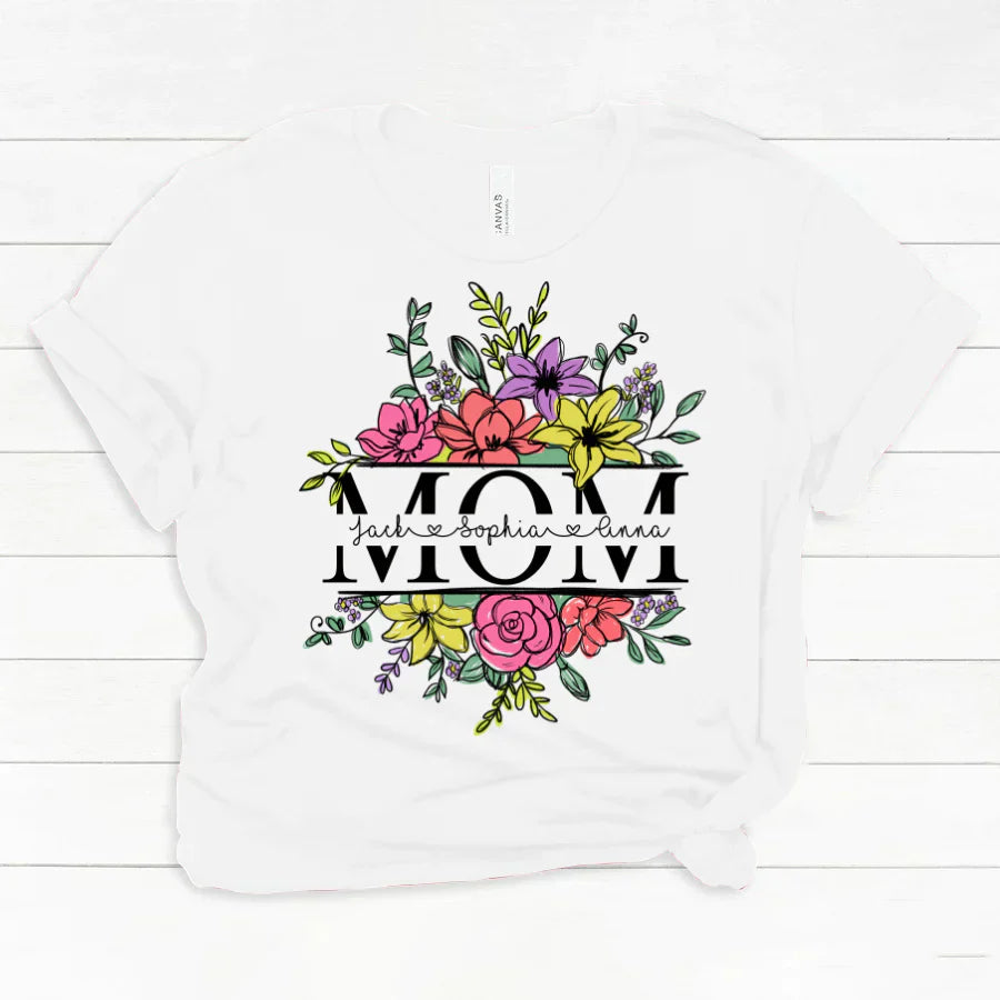Personalize Mom And Kids Flowers Watercolor Classic Canvas