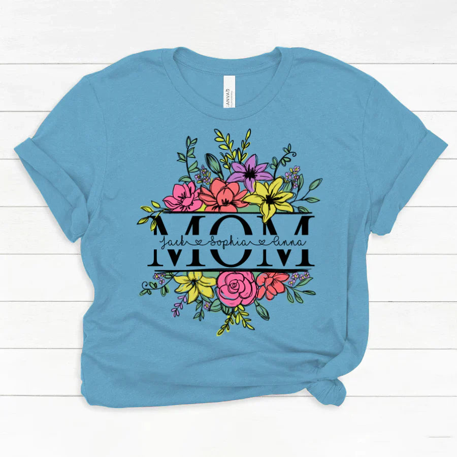 Personalize Mom And Kids Flowers Watercolor Classic Canvas
