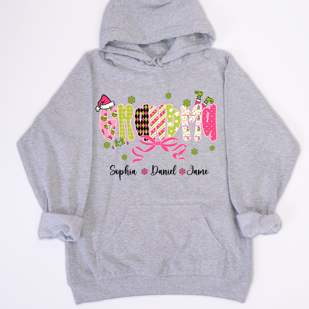 Personalized Christmas Grandma and Grankids Pink Snow Shirt