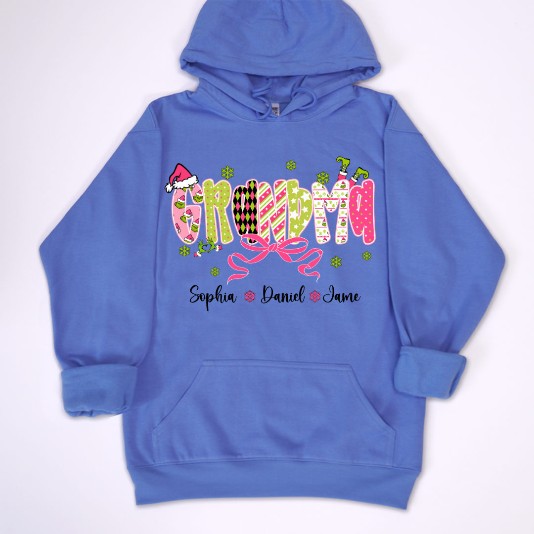 Personalized Christmas Grandma and Grankids Pink Snow Shirt