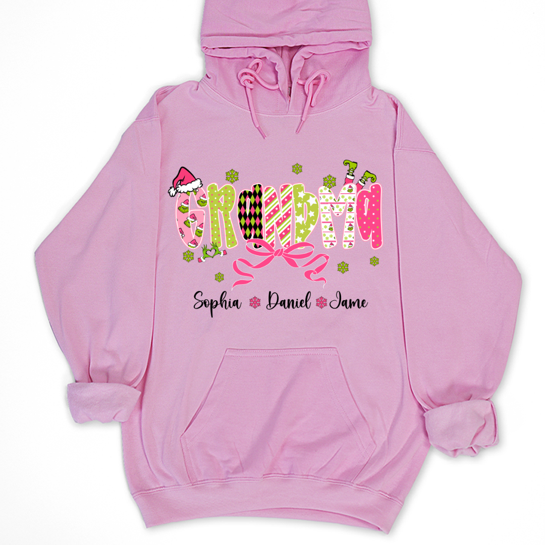 Personalized Christmas Grandma and Grankids Pink Snow Shirt
