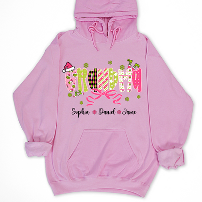 Personalized Christmas Grandma and Grankids Pink Snow Shirt